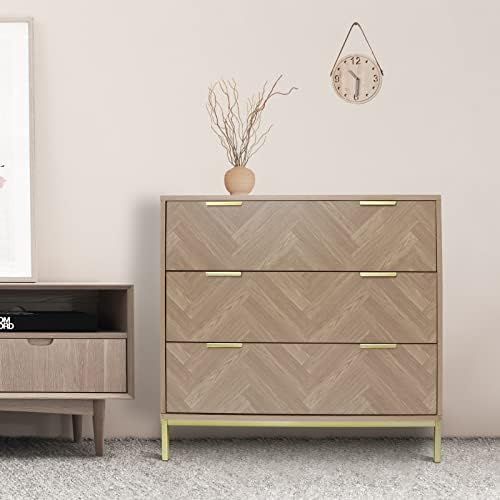 Anmytek Modern 3 Drawer Chest Dresser, Mid Century Natural Oak Organizer Bedroom Furniture with G... | Amazon (US)