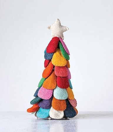 Creative Co-Op Wool Felt Christmas Tree Figurine, 15", Multicolor | Amazon (US)