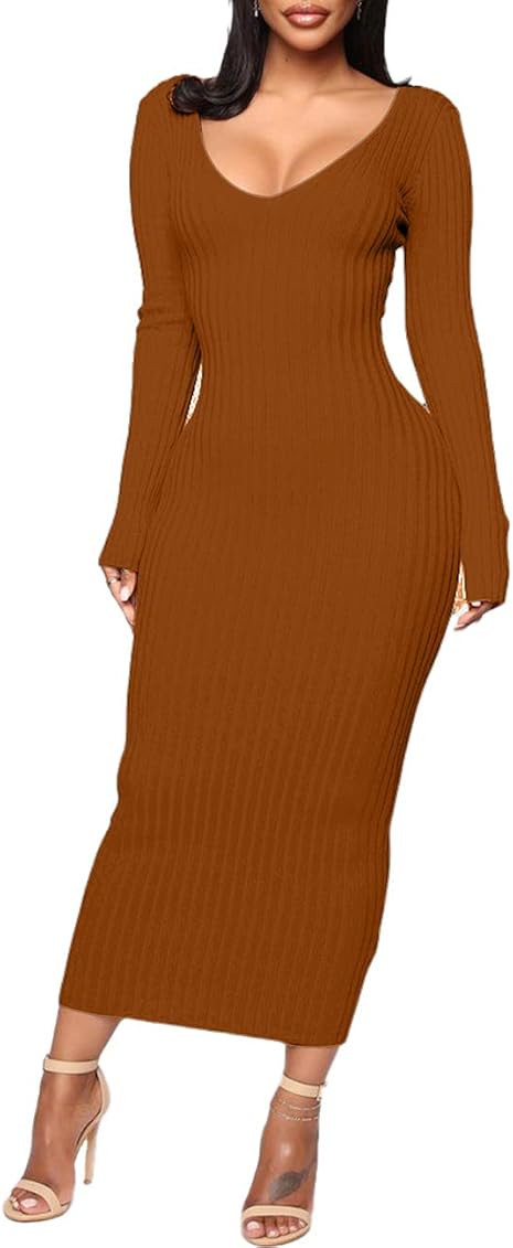 SheKiss Women's Off Shoulder Long Sleeves Bodycon Sweater Dress Sexy Knit Slim Cardigans | Amazon (CA)