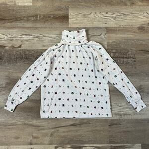 Vintage Erika Holiday Turtleneck Top White Printed Christmas 90s Cozy Core | Poshmark