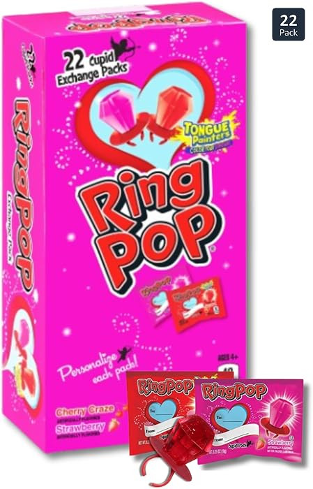 Valentine's Day Ring Pop Exchange Box - Cherry Craze & Strawberry - Box of 22 Individually Wrappe... | Amazon (US)