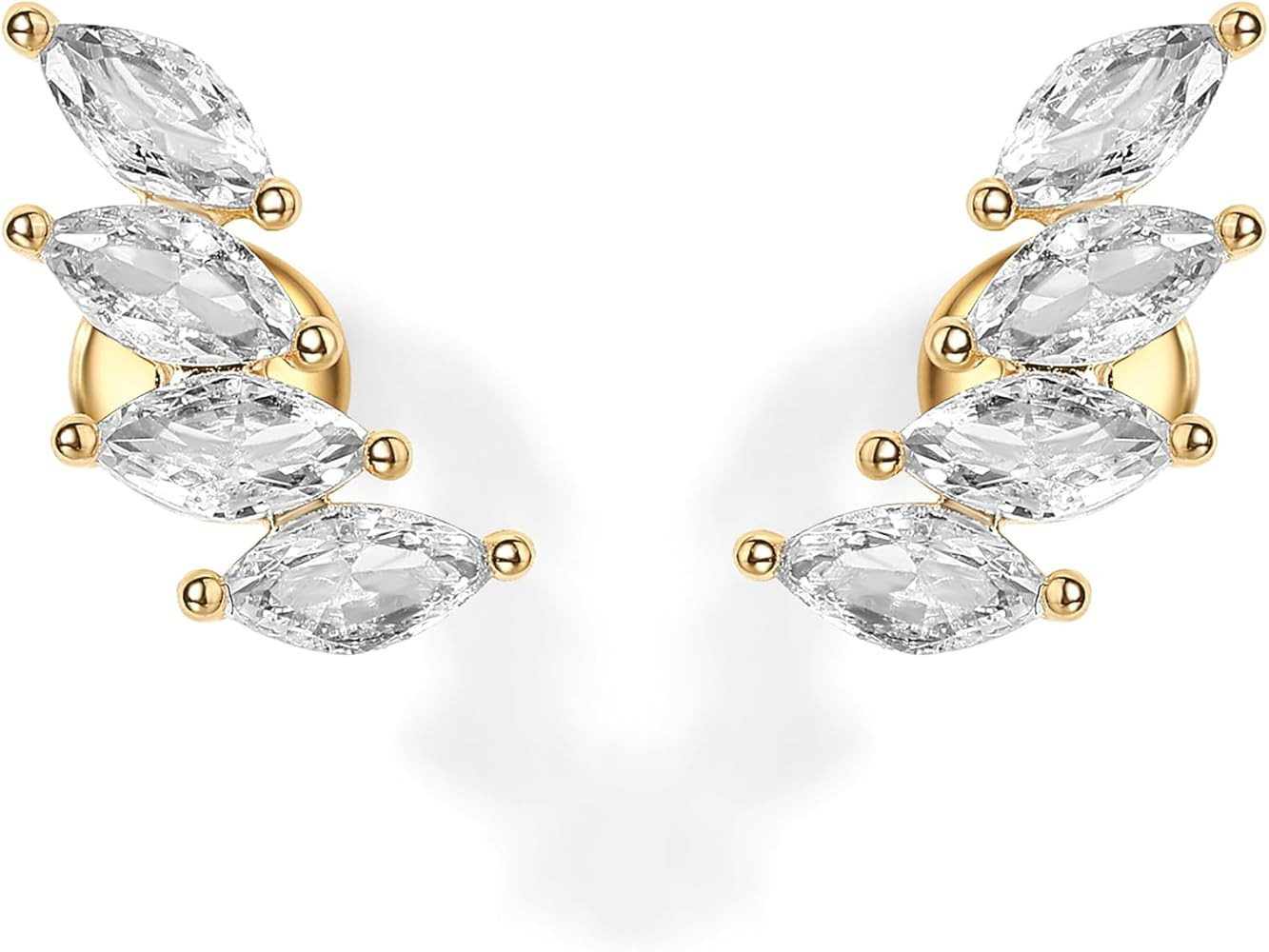 PAVOI 14K Gold Plated 925 Sterling Silver Post Navette CZ Crawler Flat Back Earrings for Women | ... | Amazon (US)