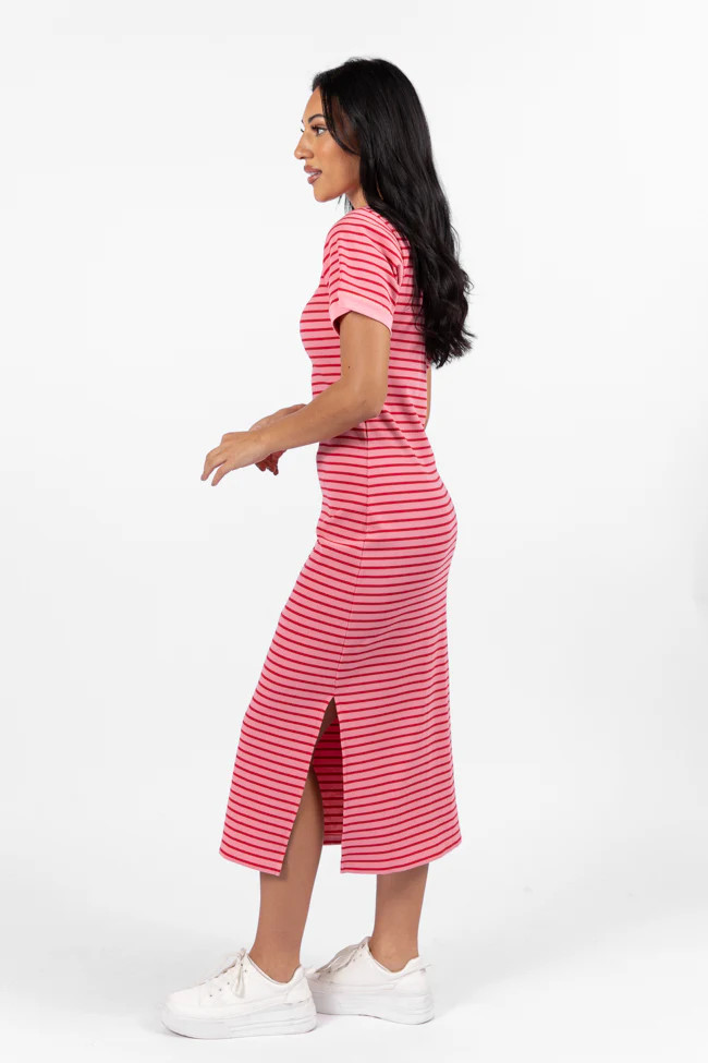 All Of You Pink and Red Striped Knit Dress | Pink Lily