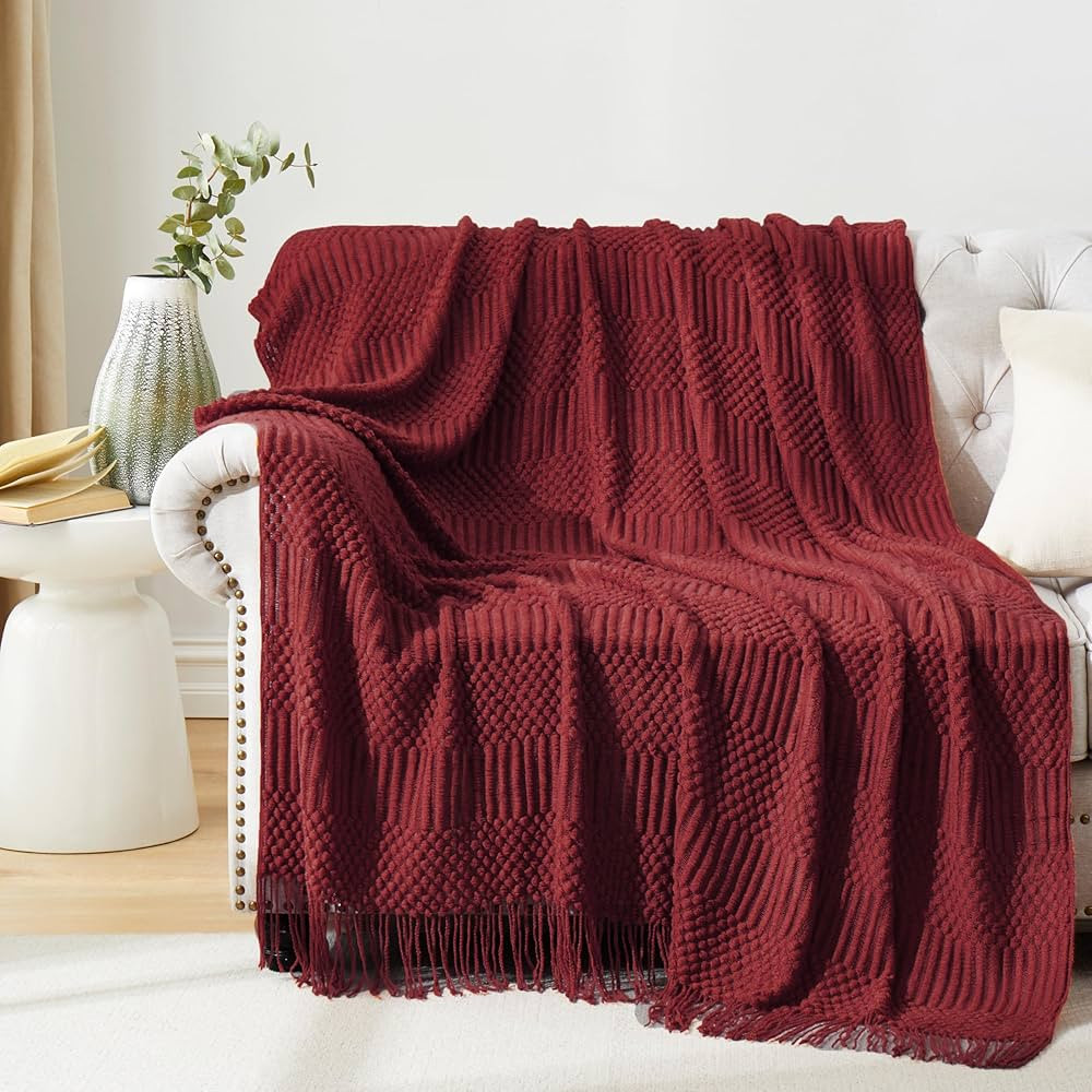 Rust Red Knitted Throw Blankets for Couch, Bedroom and Officeroom,Textured Fade Resistant Soft an... | Amazon (US)