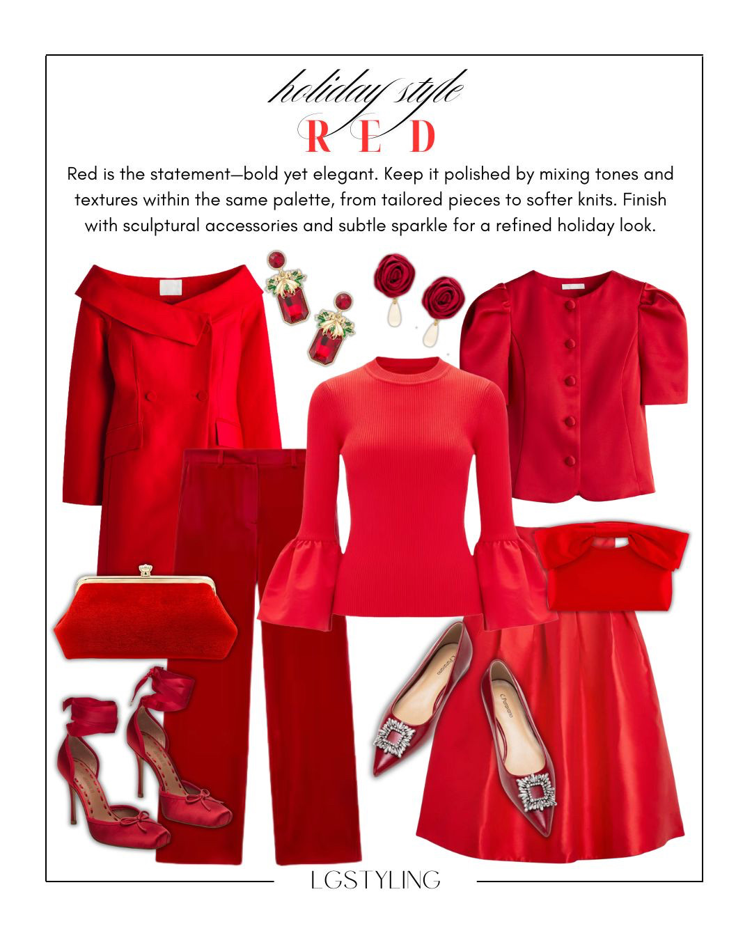  Holiday Style: Red ❤️

Red is the statement—bold yet undeniably elegant. Keep it polished by layering tones and textures within the same palette, from tailored silhouettes to softer knits and fluid fabrics. Anchoring the look with sculptural accessories and a hint of sparkle ensures it feels elevated rather than costume-like. The result is confident, festive dressing that feels timeless and modern all at once.

✨ Styling tip: Stick to one color family and vary texture and structure for a luxe, cohesive look.

#LTKHoliday #LTKStyle #LTKParty #HolidayRed #RedOutfit #FestiveStyle #ChicHoliday #QuietLuxury #LTKFashion #ShopMyLook

 

#LTKSaleAlert #LTKHoliday #LTKFindsUnder100