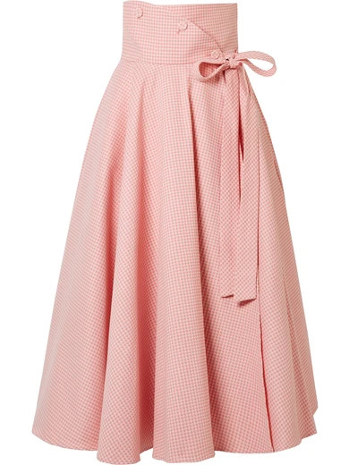 Sara Battaglia - Gingham Cotton-blend Wrap Midi Skirt - Pastel pink | NET-A-PORTER (US)