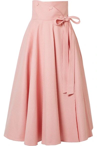 Sara Battaglia - Gingham Cotton-blend Wrap Midi Skirt - Pastel pink | NET-A-PORTER (US)
