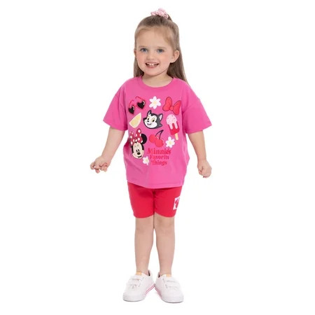 Minnie Mouse Toddler Girls Graphic Tee and Bike Shorts Set, 2-Piece, Sizes 12M-5T | Walmart (US)