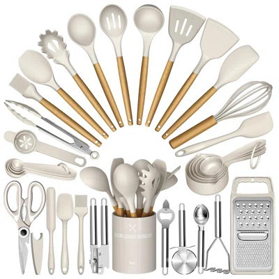 Chef Silicone Kitchen Utensil Set, 34PCS Heat Resistant Kitchen Gadgets and Tools With Grater, Wood Handles for Nonstick Cookwar | Wayfair North America