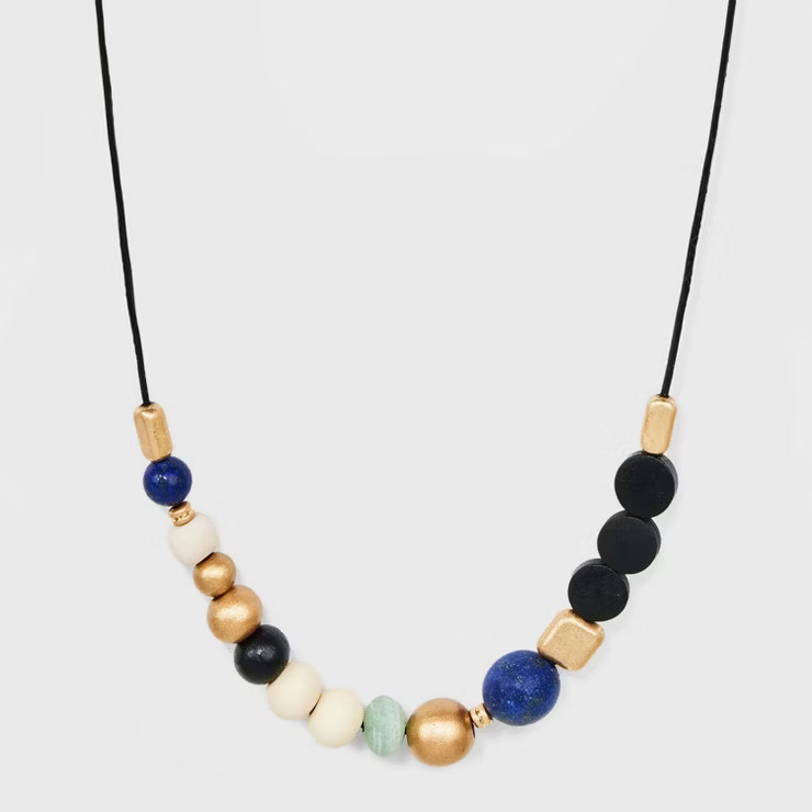 Semi-Precious Lapis Jade Natural Cream Opal Beaded Necklace - Universal Thread™ | Target