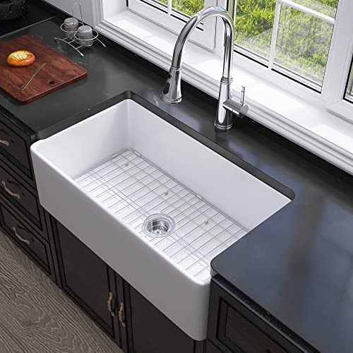 Miuara Farmhouse Sink - 33 Inch Fireclay White Farmhouse Kitchen Sink Depth 9" Apron Front Drop I... | Amazon (US)