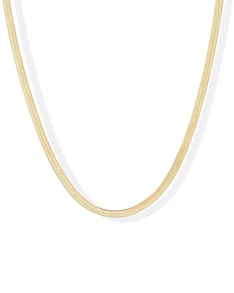 PAVOI 14K Gold Plated Curb Paperclip Box Sphere Bead Snake Herringbone and Figaro Chain Adjustabl... | Amazon (US)