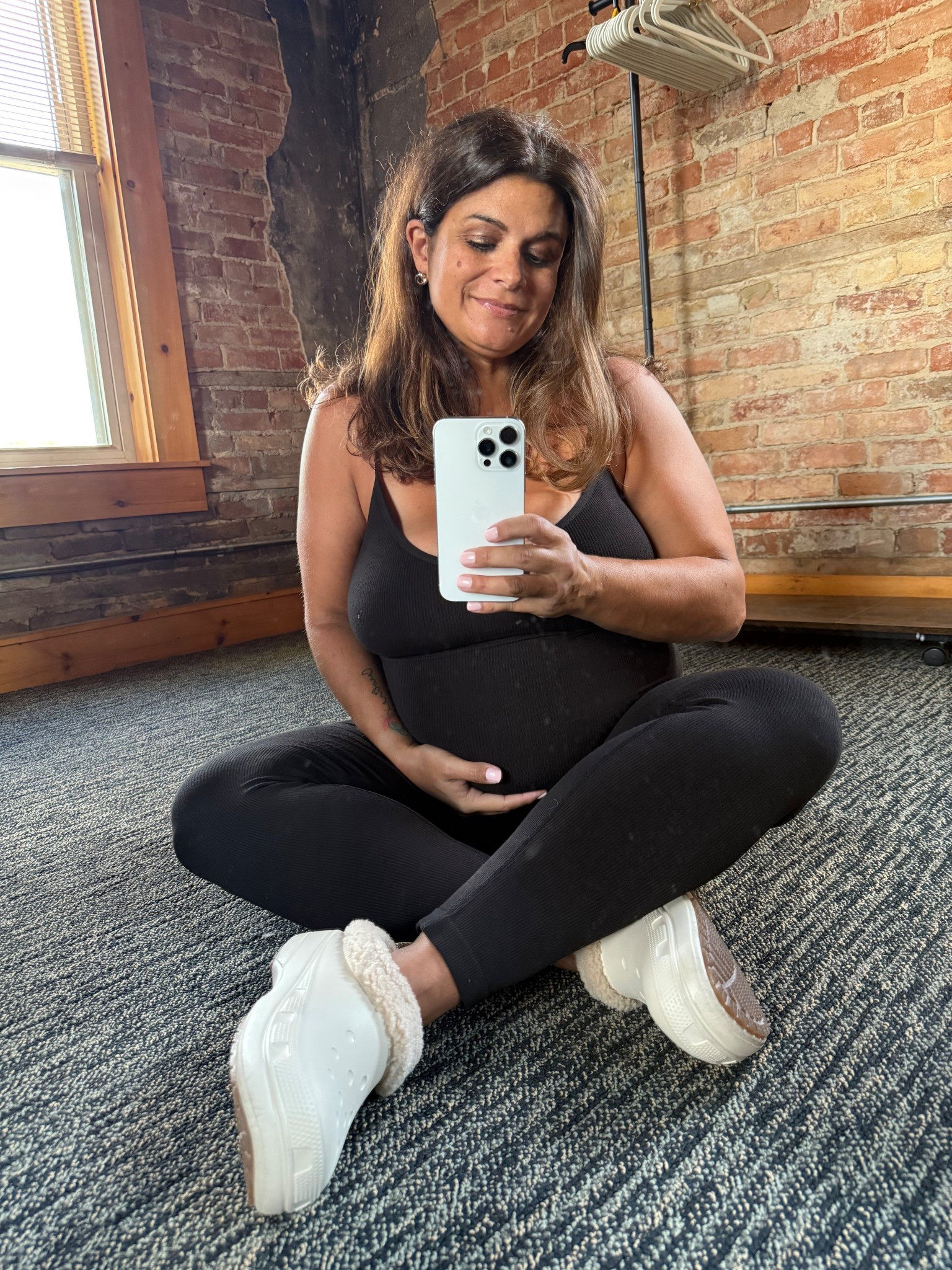 #CrocsPartner These Classic Lined Shorty clogs in sandstone are my new fall staple 🍂🖤 I paired them with a black maternity jumpsuit for the easiest outfit, and they’re seriously the comfiest slip-on.
The soft fuzzy lining keeps my feet toasty — no socks required (which is one less task I’m here for right now 😅). They’re lightweight with cushioned Croslite™ foam, and the shorter height gives just enough coverage without feeling bulky.
Cozy, practical, and cute enough to wear with pretty much anything this fall.
#ad #Crocs @Crocs

#LTKShoeCrush #LTKBump #LTKFindsUnder100