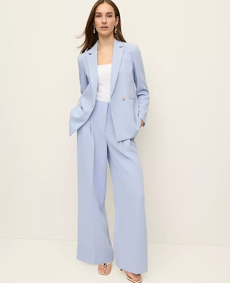 The Pleated Wide-Leg Pant in Textured Crepe | Ann Taylor