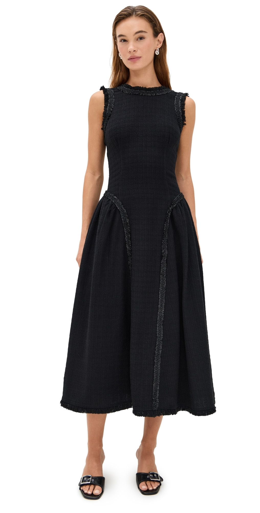 Self Portrait Black Boucle Sleeveless Midi Dress Black 12 | Shopbop