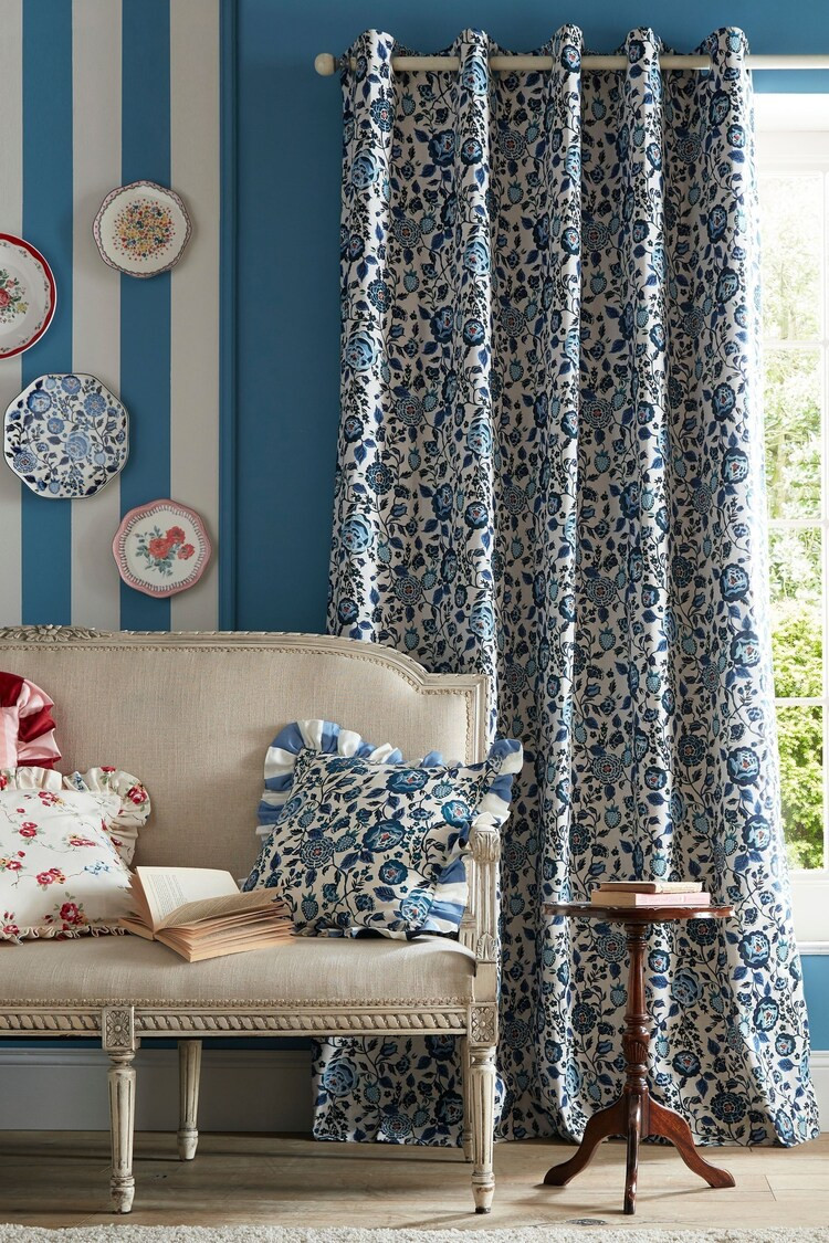Buy Cath Kidston Navy Strawberry Garden Blackout Eyelet Curtains from the Next UK online shop | Lipsy