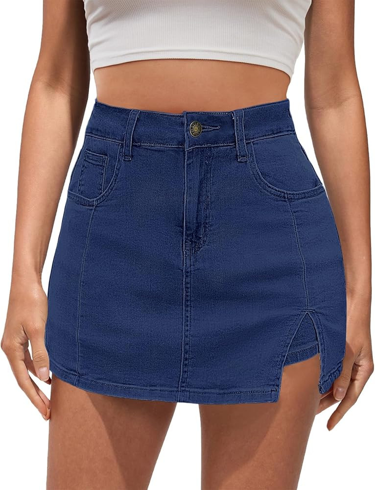 Vetinee Jean Skorts for Woman High Waisted Trendy Slit Stretchy Denim Skirt with Shorts Y2K Casua... | Amazon (US)