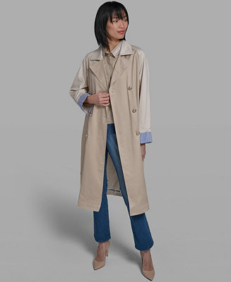 Women's Color Block Collared Trench Coat | Macy's