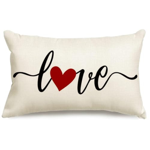 RABUSOFA Valentines Day Decor Red Heart Pillow Covers 12x20,Lumbar Valentines Day Throw Pillow Covers,Single Love Pillow Cases Valentine Decorations for Home Couch | Amazon (US)