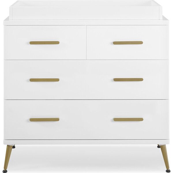 Sloane 4 Drawer Dresser with Changing Top, Bianca White/Melted Bronze | Maisonette