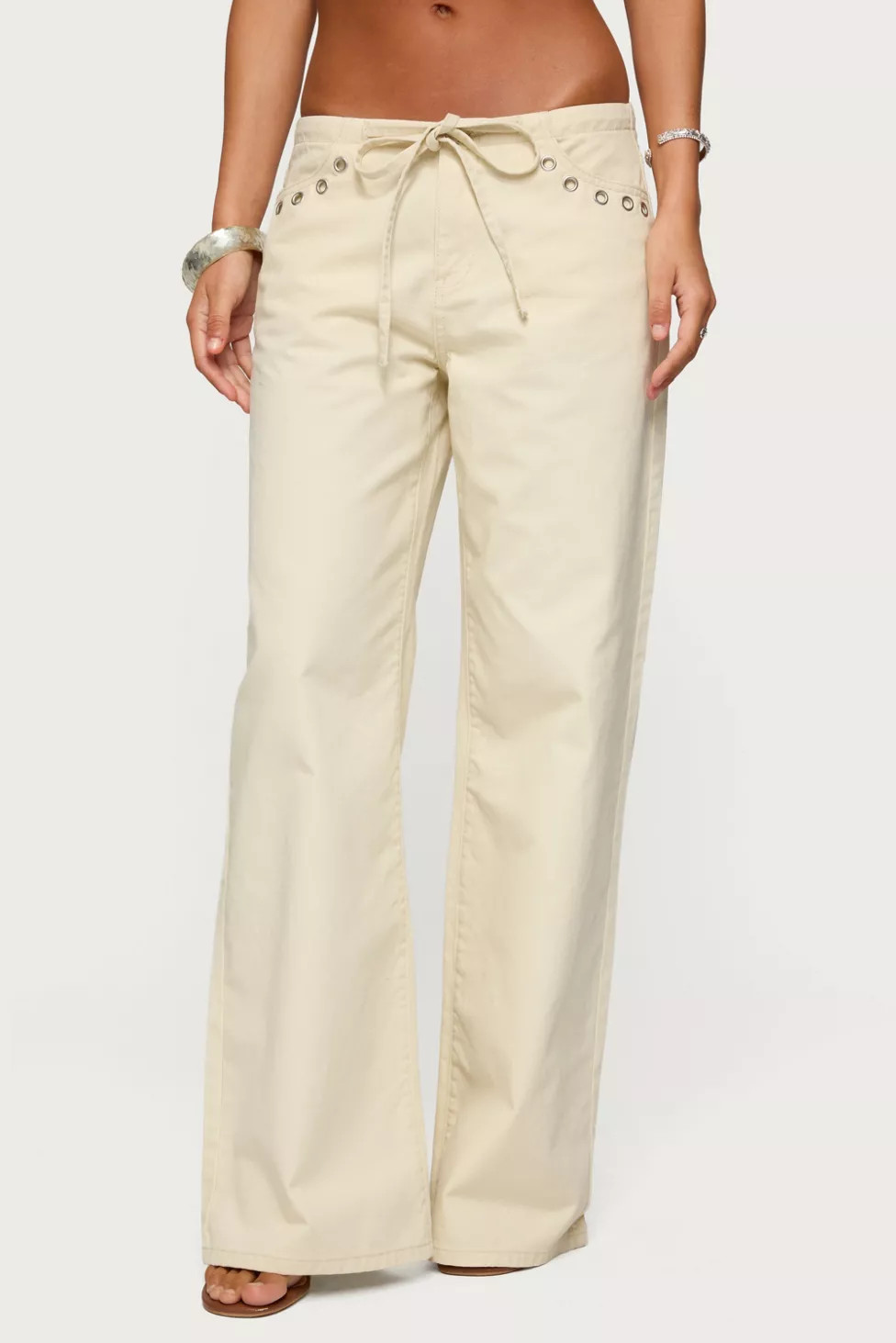 Edikted Grommet Tie Waist Low Rise Jeans | Urban Outfitters (US and RoW)