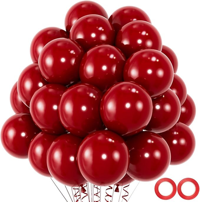 50pcs Chrome Metallic Red Balloons, 12inch Ruby Red Double Layer Latex Balloons,Chrome Dark Red F... | Amazon (US)