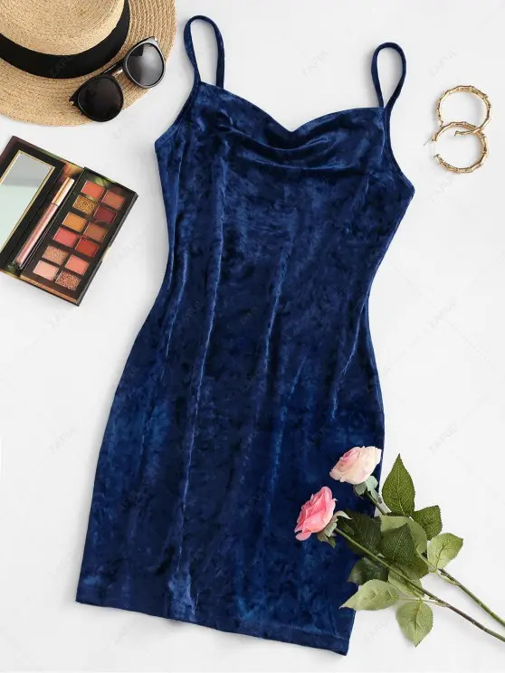 ZAFUL Cowl Front Velvet Mini Dress | ZAFUL (Global)