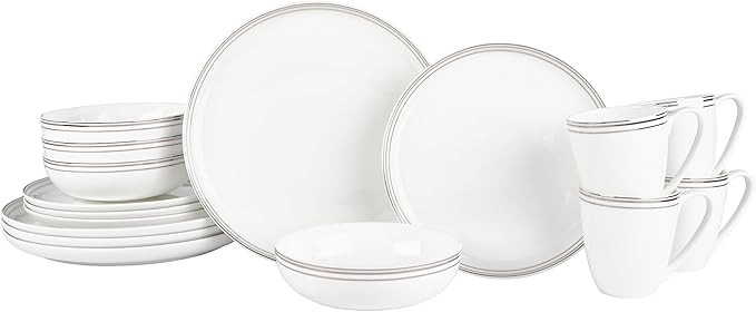 by Fitz and Floyd Nevaeh Bone China Coupe Platinum Bands Dinnerware Set, Service for 4 | Amazon (US)