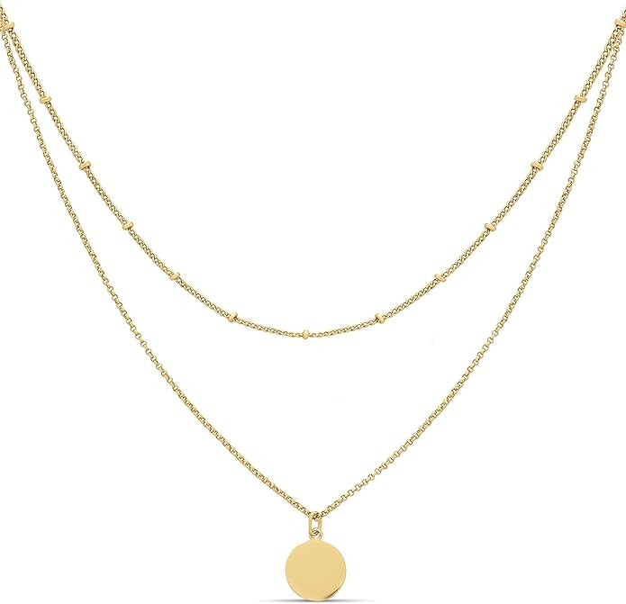 Amazon Essentials Polished Disc and Beaded Chain 2 Row Layer Necklace | Amazon (US)