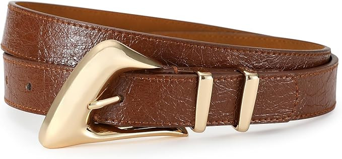 Women's Leather Belts for Jeans Dress Black Brown Belts for Women Waist Belts with Gold Silver Bu... | Amazon (US)