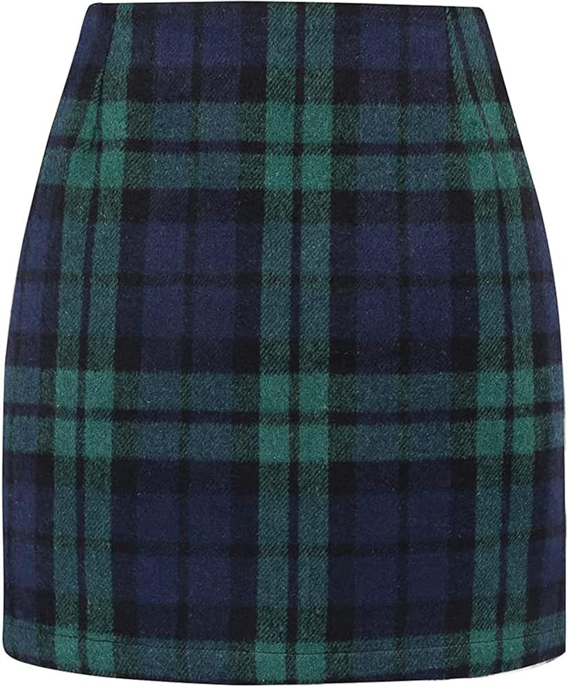 AULKEEP Plaid Skirts for Women Casual High Waist Mini Skirt Wool Bodycon Pencil Skirts | Amazon (US)
