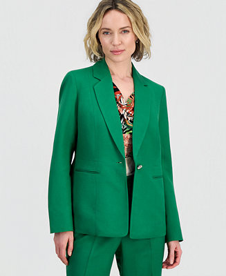 Women's Linen Notched Collar One-Button Blazer | Macy's
