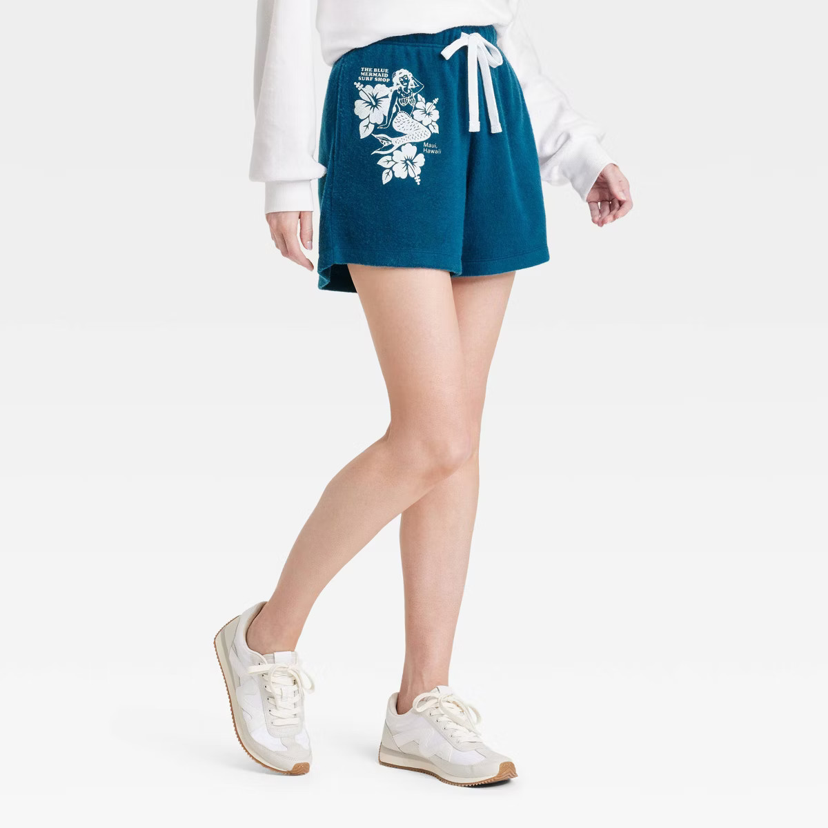 Women's Blue Mermaid Surf Shop Graphic Shorts - Blue | Target