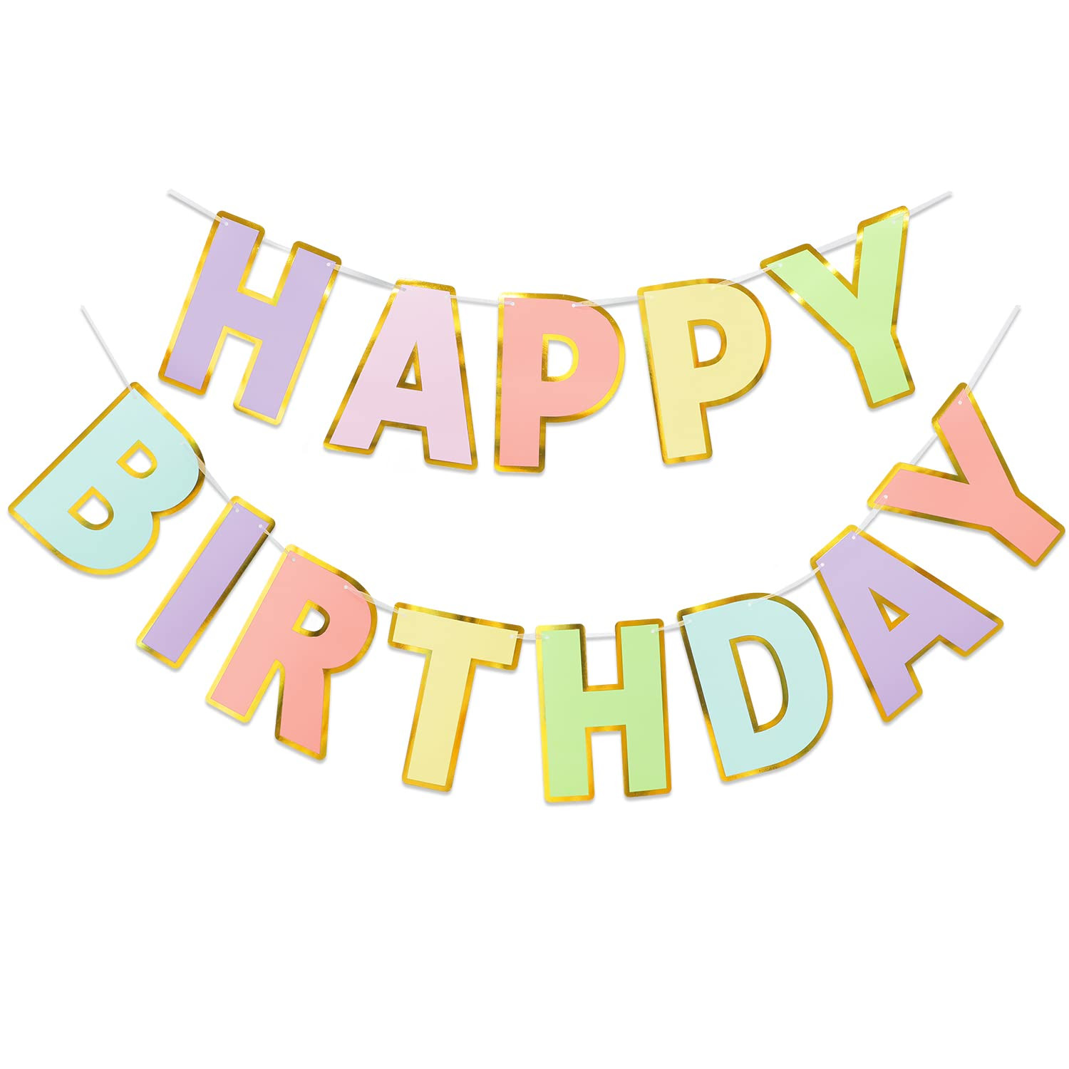 Happy Birthday Banner & Sign - 9ft Pre-Strung No Assembly | Pastel Birthday Decorations for Women... | Amazon (US)