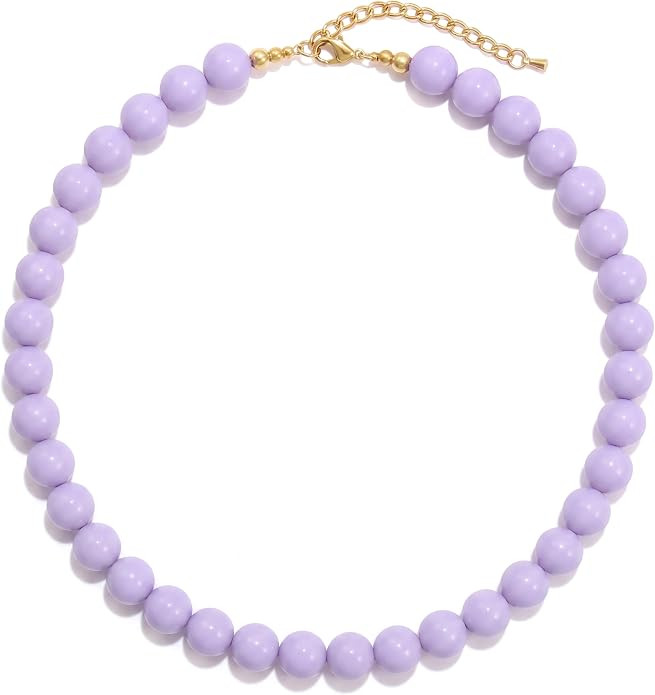 Colorful Beaded Necklace for Women, Chunky Solid Color Acrylic Round Ball Bead Strand Choker, Neu... | Amazon (US)