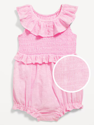 Sleeveless Ruffle-Trim Smocked One-Piece Romper for Baby | Old Navy (US)