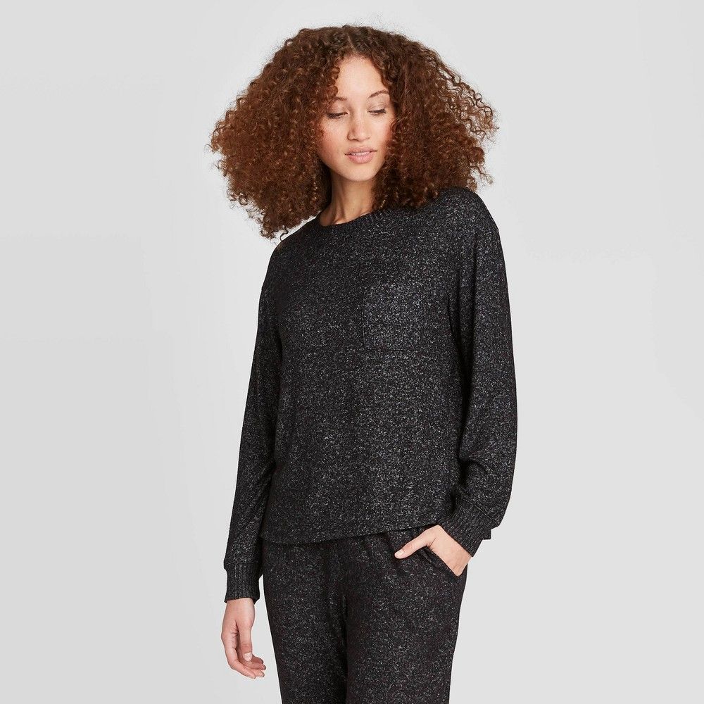 Women's Perfectly Cozy Lounge Sweatshirt - Stars Above Charcoal L, Grey | Target