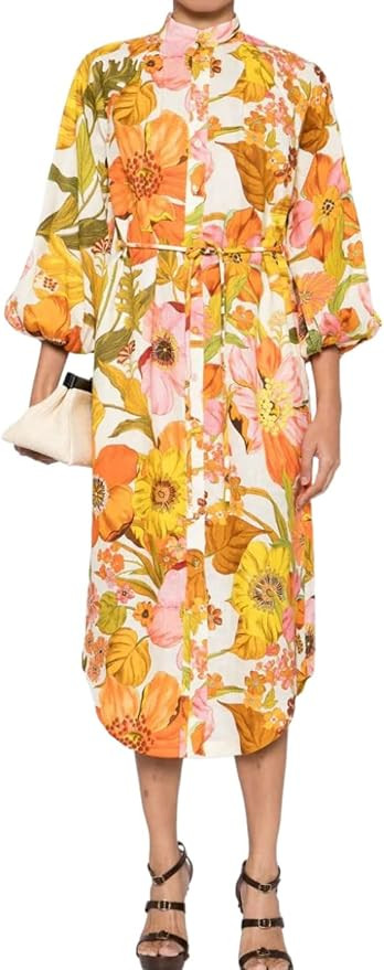 Puff Sleeve Maxi Dress Women Summer Graffiti Dress Women Vintage Boho Tropical Dress Colorful Dre... | Amazon (US)