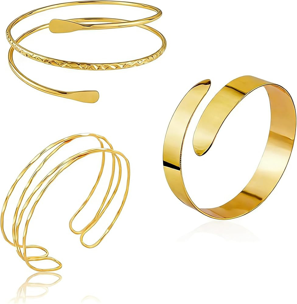 Dainty Gold Arm Cuff for Women Minimalist Upper Arm Cuff Bangle Adjustable Armband Thin Arm Brace... | Amazon (US)