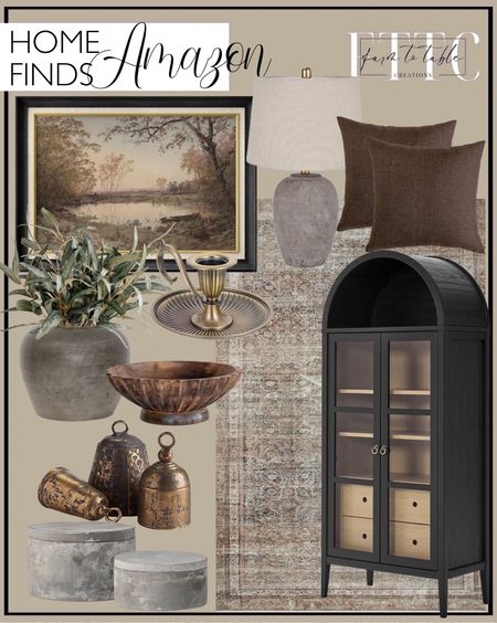 Amazon Home Finds. Follow @farmtotablecreations on Instagram for more inspiration.

SIGNFORD Premium Framed Wall Art Print Country Farmhouse Forest Lake Nature Wilderness Fine Art Farmhouse/Country Decorative Rustic Vintage Antique Classic for bedroom.  Chris Loves Julia x Loloi Jules Ink/Terracotta Accent Rug. Nourison 23" Earth Brown Rustic Ceramic Jar Table Lamp for Bedroom, Living Room, Dining Room, Office, with Beige Tapered Drum Shade. Healifty Decorative Christmas, Vintage Bronze Farmhouse, Dinner Handle Stand Iron Pans Fireplace Taper Centre Candelabrum Handheld Mantle Chamberstick Candle Housewarming Holders Art Room. Artissance Home Vintage Charcoal/Gray Pottery Jar. Modway Nolan Modern Farmhouse 71" Tall Arched Storage Display Cabinet in Black Oak Wood Grain. RainRoad Linen Decorative Throw Pillow Covers Cushion Cover Pillow Case for Sofa Couch Bed Chair, Soft Square Dark Brown Throw Pillows 18x18 Inch,Set of 2. Napa Home Accents Collection-La Taverna Bells, Set of 3. Bloomingville Set of 2 Grey Round Decorative Cement Lids Boxes. Bloomingville 9.5 Inches Round Hand-Carved Mango Wood Footed Scalloped Edge, Burnt Finish Bowl, Brown. Ling's Moment Artificial Salix Leaves 4pcs Fake Long Willow Leaf. Affordable Decor. Spring Decor. Amazon Home Finds. 

#LTKfindsunder50 #LTKsalealert #LTKhome