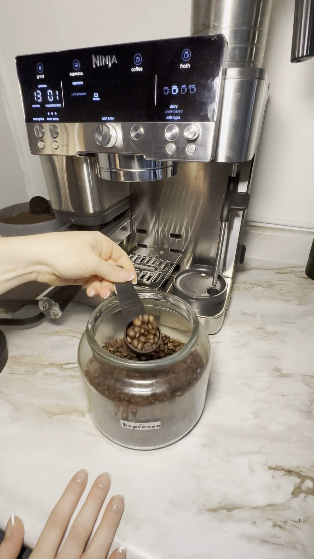 Morning coffee in my new favorite mug ☕✨ Linked my setup on LTK because y’all always ask — from the machine to the mug to the frothy goodness 🤍 Mug was a gift to me and from Tjmaxx🫶🏼#CoffeeCornerGoals #LTKhome #MyLTK
#espressomachine 

#LTKFindsUnder50 #LTKFindsUnder100 #LTKHome