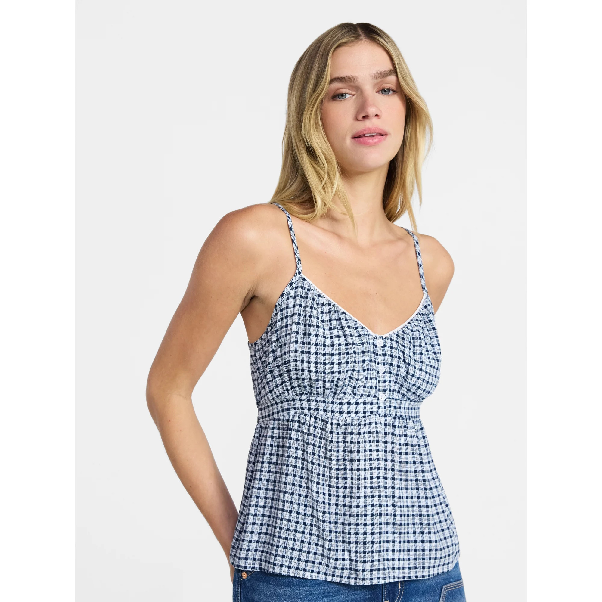 No Boundaries Button Front Babydoll Cami, Women’s XXS-XXL | Walmart (US)
