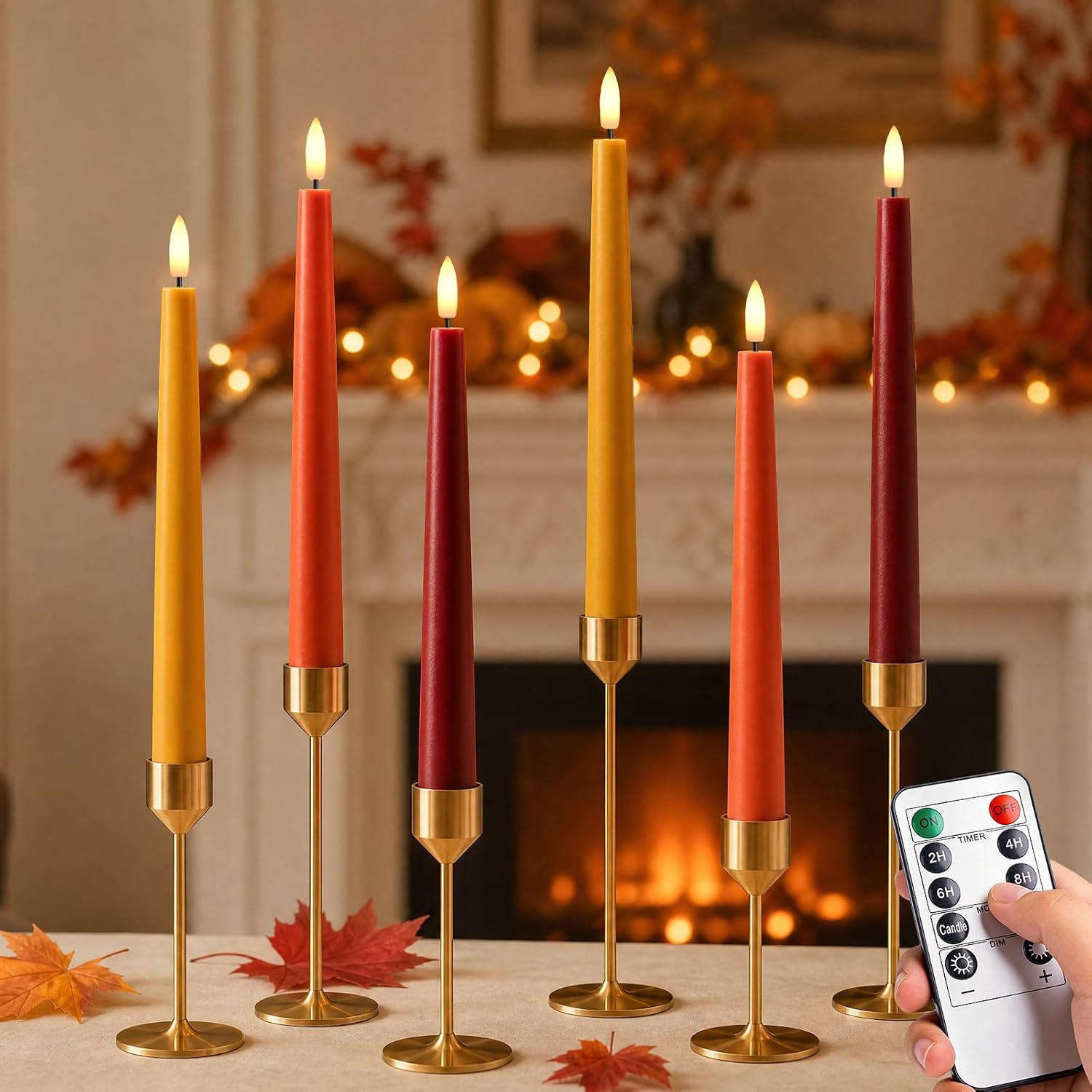 Fall Decor, Fall Decorations for Home, Flameless Taper Candles, Set of 6 | Amazon (US)