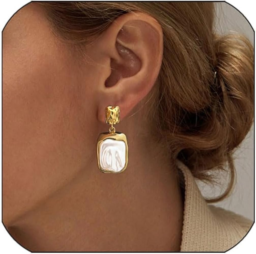 Chunky Gold Rectangle Stud Earrings For Women, Gold statement Earrings Dainty Thick Stud Earrings... | Amazon (US)