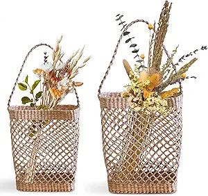 TAGREE Handcrafted Wall Hanging Baskets (Set of 2) Decorative Seagrass Front Door Basket for Flow... | Amazon (US)