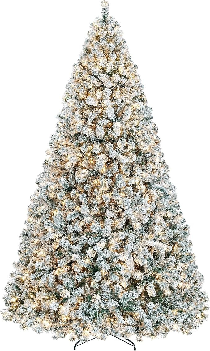 Yaheetech 9ft Pre-lit Artificial Christmas Tree with Incandescent Warm White Lights, Snow Flocked... | Amazon (US)