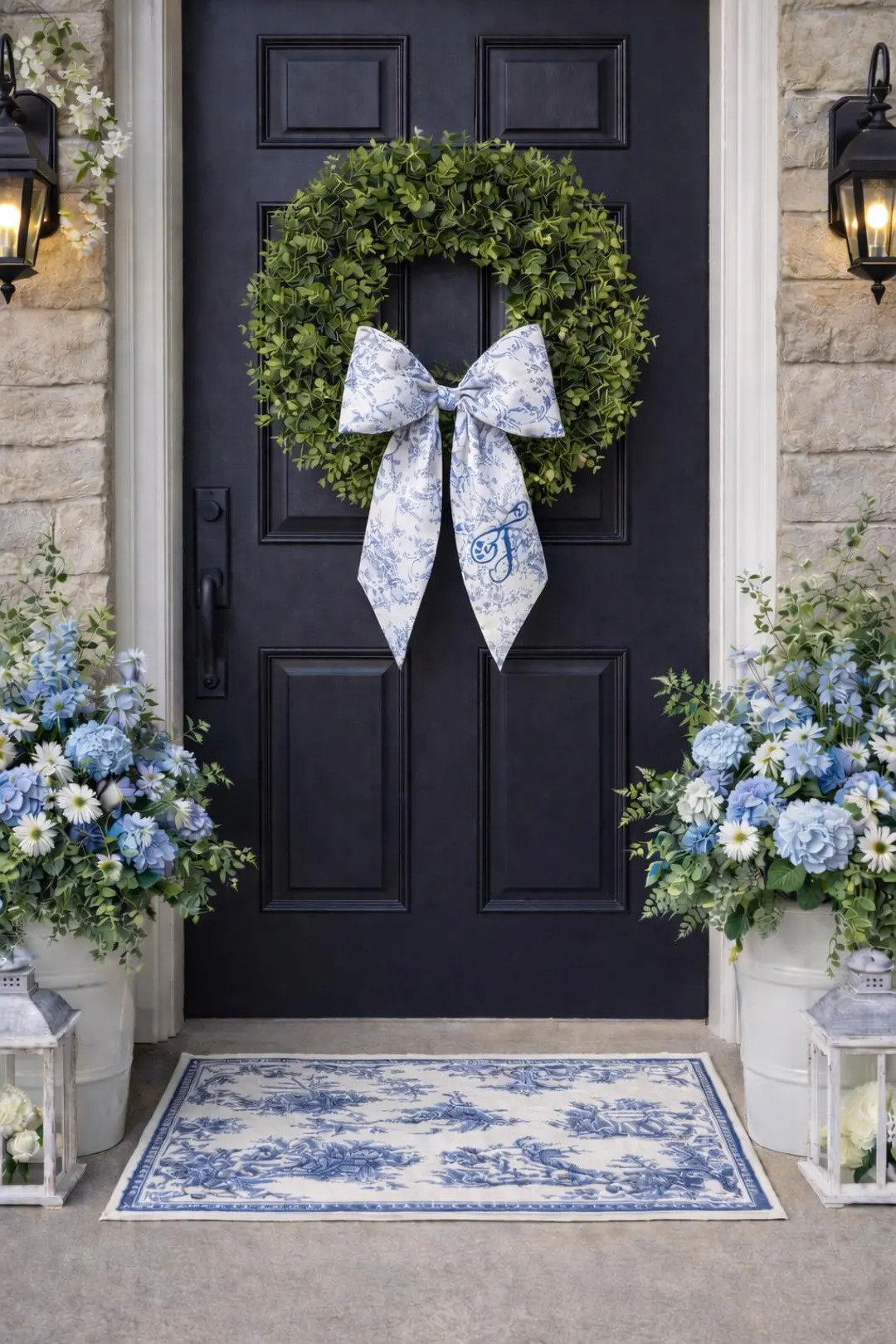 Blue Damask Floral Wreath Bow: Personalized Elegant Decor | Etsy (US)