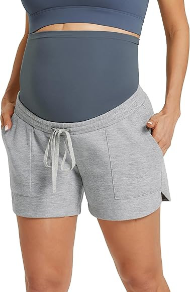 Maacie Maternity Sweat Shorts 2025 High Waist Shorts Lounge Casual Curved Slit Shorts with Pocket... | Amazon (US)
