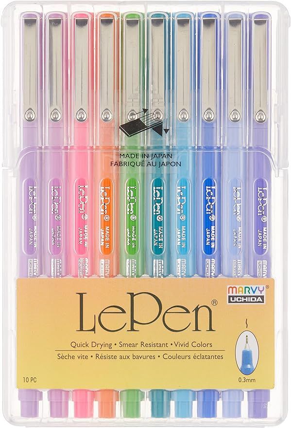 Uchida Of America 4300-10C 10-Piece 0.3 Point Size Le Pen Drawing Pen Set, Blue, Orange, Lavender... | Amazon (US)