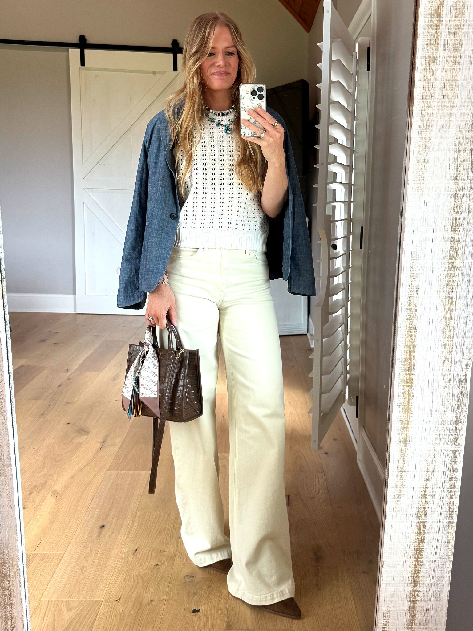 #datenight outfit

Size reference 5’ 9” 140 lbs

Open knit sleeveless sweater - small

Off white jeans - 2 tall

Chambray linen blazer - medium

Western mules - size up


🔍date night outfits. White jeans outfits. Gap jeans. Summer outfits. Target tops. Western style. Western chic. All white outfits. Western chic. 

#LTKSeasonal #LTKOver40 #LTKFindsUnder50